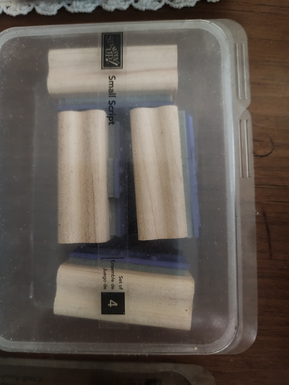 Stampin' Up! Small Script Wooden Stamp Set - Natural Wood and Blue